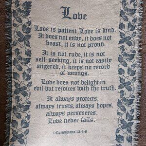 Vintage Wedding Throw 48" x 72" 1st Corinthians 13: 4-8 Love is Kind Christian